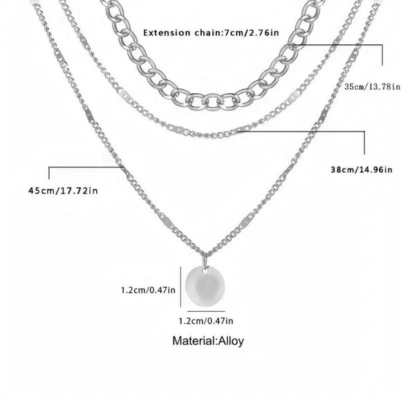 Necklace Silver Layered Round Pendant Chain Choker Y2k Trendy Stylish Retro Fun - Picture 2 of 2